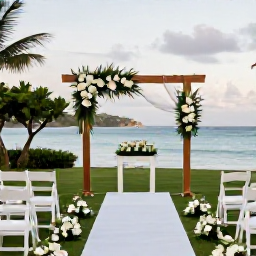 Caribbean Holidays, June Weddings, An elegant outdoor wedding ceremony in Haiti beside the sea, decorated with white flowers and simple tropical details