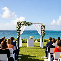 Caribbean Holidays, June Weddings, An outdoor wedding ceremony beneath a simple white canopy overlooking the Caribbean Sea on Montserrat
