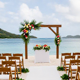 Caribbean Holidays, June Weddings, Elegant beach wedding ceremony in St John, US Virgin Islands, with wooden chairs, tropical flowers and calm blue water