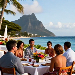 Caribbean Holidays, June Weddings, Happy wedding guests enjoying a relaxed Caribbean reception with tropical flowers and tables overlooking the sea in Montserrat