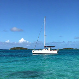 Caribbean Holidays, June Weddings, Newly married couple sailing through clear Bahamian waters after their wedding, with islands in the distance and bright blue sky