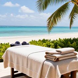 Caribbean Holidays, June Wellness, Relaxed outdoor spa treatment near a tropical beach in Turks and Caicos, natural textures and peaceful surroundings