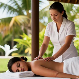 Caribbean Holidays, June Wellness, Wellness traveller receiving a relaxing massage at an open-air spa in Cura&ccedil;ao, tropical greenery and natural light