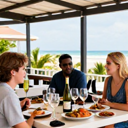 Caribbean Holidays, June Wine Holidays, Friendly Caribbean restaurant tasting local wines and island dishes on a shaded terrace