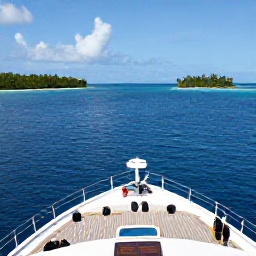 Caribbean Holidays, Luxury Adventure, Private Caribbean sailing boat cruising past small islands in calm blue water, guests enjoying the deck, realistic travel photography