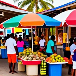 Caribbean Holidays, Luxury April Holidays, Colourful Dominican Republic market street with tropical fruit, local crafts and welcoming people in warm daylight