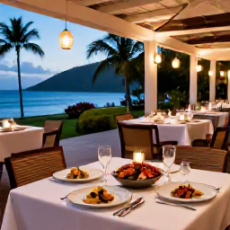 Caribbean Holidays, Luxury April Holidays, Gourmet Caribbean dinner at an elegant open-air restaurant in Saint Vincent and the Grenadines, fresh seafood, tropical setting and evening lanterns