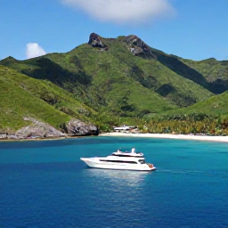 Caribbean Holidays, Luxury April Holidays, Private sailing yacht passing between tropical Grenadine islands in April, clear blue water, secluded beaches and dramatic green hills