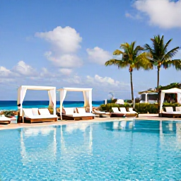 Caribbean Holidays, Luxury Aruba January, Elegant Aruba resort pool overlooking the Caribbean, sun loungers, palm trees and stylish private cabana