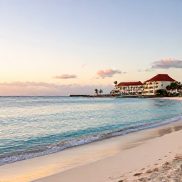 Caribbean Holidays, Luxury Aruba January, Luxury beachfront resort in Aruba at sunrise during January, calm turquoise sea and white sand beach