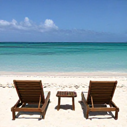 Caribbean Holidays, Luxury Aruba January, Quiet white-sand beach in Aruba with two luxury sun loungers, turquoise water and a clear January sky