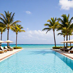 Caribbean Holidays, Luxury Bahamas January, Elegant Bahamas resort pool beside the Caribbean Sea in January, palm trees, private cabanas and relaxed luxury