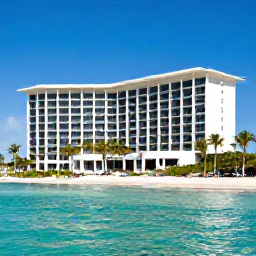 Caribbean Holidays, Luxury Bahamas May, Luxury Bahamas holiday scene showing a stylish beachfront hotel, clear turquoise water, palm trees and sunshine in May