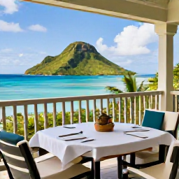 Caribbean Holidays, Luxury Birdwatching, Elegant luxury Caribbean hotel overlooking turquoise sea and green hills, private balcony, relaxed birdwatching holiday atmosphere