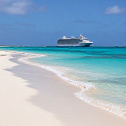Caribbean Holidays, Luxury Caribbean Cruises, White sandy Caribbean beach with clear shallow water, colourful snorkelling fish and a small excursion boat offshore