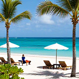 Caribbean Holidays, Luxury Caribbean Holidays, Elegant beachfront luxury resort in Barbados with turquoise sea, palm trees and sun loungers