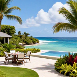 Caribbean Holidays, Luxury Caribbean Holidays, Private Caribbean villa with infinity pool overlooking a lush coastline, outdoor dining area and tropical garden