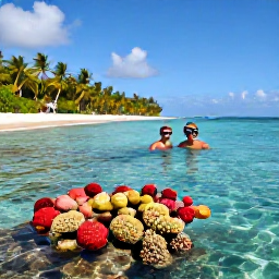 Caribbean Holidays, Luxury Caribbean Honeymoons, Couple snorkelling in clear Caribbean water above a colourful coral reef near a palm-fringed island