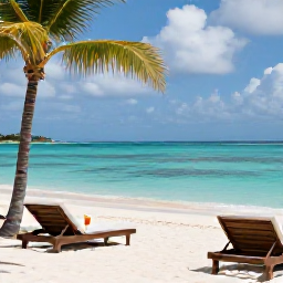 Caribbean Holidays, Luxury Caribbean July, Luxury Caribbean beach club with sun loungers, tropical cocktails and calm turquoise water under a bright summer sky