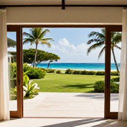 Caribbean Holidays, Luxury Caribbean Trips, Luxury Caribbean hotel suite with open doors leading to a private terrace, sea view and tropical garden