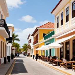 Caribbean Holidays, Luxury City Breaks, Traveller exploring colourful Caribbean colonial streets with caf&eacute;s, historic architecture and local shops in bright daylight