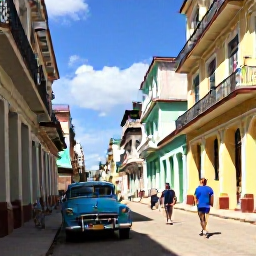 Caribbean Holidays, Luxury Cuba February, Luxury traveller walking through colourful colonial streets in Old Havana, with classic American cars and restored buildings