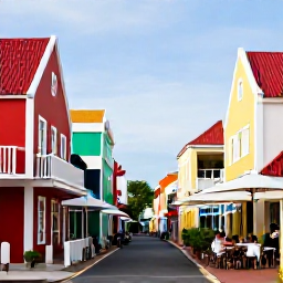 Caribbean Holidays, Luxury Cura&ccedil;ao April, Colourful historic Willemstad street in Cura&ccedil;ao with Dutch Caribbean architecture, outdoor caf&eacute; tables and relaxed visitors