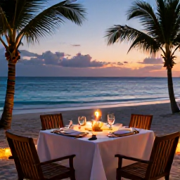Caribbean Holidays, Luxury Cura&ccedil;ao April, Luxury Cura&ccedil;ao holiday experience with an elegant beach dinner, candlelit table, calm sea and tropical evening light