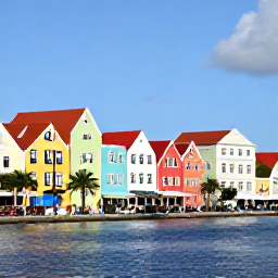 Caribbean Holidays, Luxury Cura&ccedil;ao Holidays, Colourful historic Willemstad waterfront in Cura&ccedil;ao in bright February sunshine, with pastel buildings and pedestrians