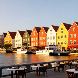 Caribbean Holidays, Luxury Curacao March, Colourful Willemstad waterfront in Cura&ccedil;ao at golden hour, historic Dutch buildings, harbour and outdoor restaurant tables