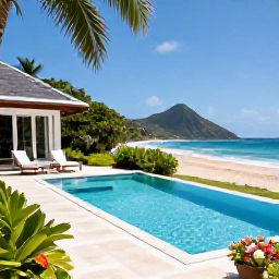 Caribbean Holidays, Luxury December Holidays, Elegant luxury villa overlooking a Caribbean beach in Saint Vincent and the Grenadines, private pool and tropical gardens