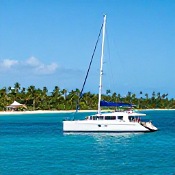Caribbean Holidays, Luxury Dominican October, Luxury catamaran sailing along the Dominican Republic coast in October, guests enjoying clear blue sea and green tropical shoreline