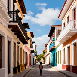 Caribbean Holidays, Luxury Dominican September, Luxury traveller exploring colonial Santo Domingo street with colourful buildings, historic architecture and tropical light