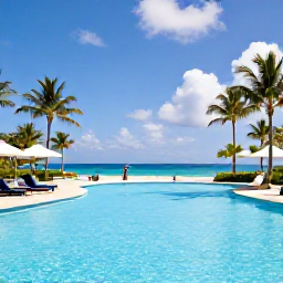 Caribbean Holidays, Luxury Family Holidays, Luxury Caribbean family resort with a bright pool, palm trees, spacious suites and children playing safely near the beach