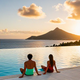 Caribbean Holidays, Luxury February, Couple relaxing beside a private infinity pool overlooking the Caribbean in Saint Barth&eacute;lemy during a warm February evening