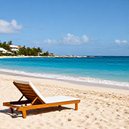 Caribbean Holidays, Luxury February, Golden sandy beach at Orient Bay, Saint Martin, with clear water, elegant sun loungers and February sunshine