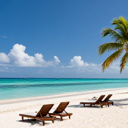 Caribbean Holidays, Luxury February Holidays, Luxury Caribbean beachfront resort in February, turquoise sea, white sand beach, palm trees and elegant sun loungers