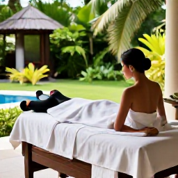 Caribbean Holidays, Luxury February Holidays, Traveller enjoying a luxury spa treatment beside a tropical Caribbean garden, tranquil setting, natural materials and soft daylight