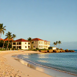 Caribbean Holidays, Luxury Holidays, A luxurious beachfront resort on Saint Kitts with calm turquoise water, palm trees and warm May sunshine