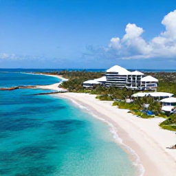 Caribbean Holidays, Luxury Holidays, Aerial view of Grace Bay Beach in Turks and Caicos, with clear turquoise water, white sand and a luxury beachfront resort