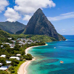 Caribbean Holidays, Luxury Holidays, Aerial view of Saint Lucia's Pitons, turquoise Caribbean sea and a secluded luxury resort