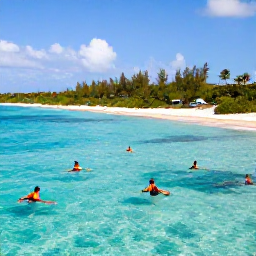 Caribbean Holidays, Luxury Holidays Bahamas, Luxury yacht cruising through clear Bahamian water past unspoilt islands, with guests enjoying snorkelling and sunshine