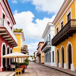 Caribbean Holidays, Luxury Holidays, Colourful colonial street in Santo Domingo, Dominican Republic, with historic architecture and local cafes