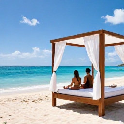 Caribbean Holidays, Luxury Holidays, Couple enjoying a private beach cabana and sparkling Caribbean sea in the Dominican Republic