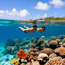 Caribbean Holidays, Luxury Holidays, Couple snorkelling above colourful coral reef in clear shallow water near the Turks and Caicos Islands