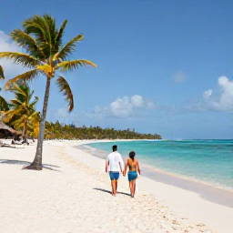 Caribbean Holidays, Luxury Holidays Cura&ccedil;ao, Couple enjoying a quiet luxury beach escape in Cura&ccedil;ao, with white sand, clear water and palm trees