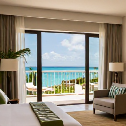 Caribbean Holidays, Luxury Holidays, Elegant Cura&ccedil;ao hotel suite with balcony overlooking the Caribbean Sea, soft natural light and refined tropical d&eacute;cor