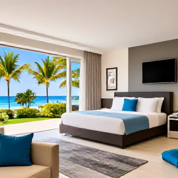 Caribbean Holidays, Luxury Holidays, Elegant Dominican Republic resort suite with private terrace, tropical garden and modern Caribbean decor