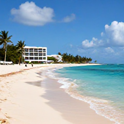 Caribbean Holidays, Luxury Holidays, Elegant luxury resort overlooking a turquoise Caribbean beach in Punta Cana, Dominican Republic, bright March sunshine