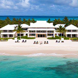 Caribbean Holidays, Luxury Instagram, Aerial view of a luxurious Caribbean resort on a turquoise bay, white sand beach, elegant sun loungers and palm trees